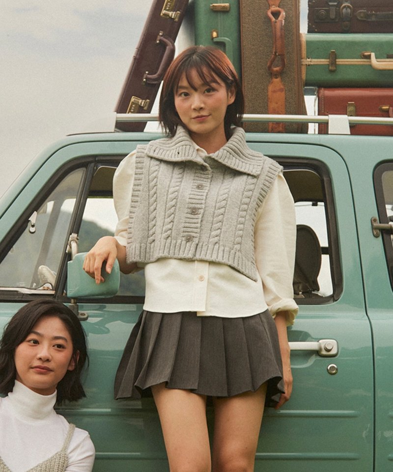 顶级美丽诺羊毛肩部斗篷 / 三色可选 - 女装背心 - 羊毛 