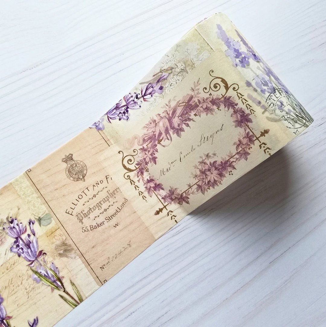 Extra wide washi sticker tape Summer Lavender theme for jour - 纸胶带 - 纸 多色
