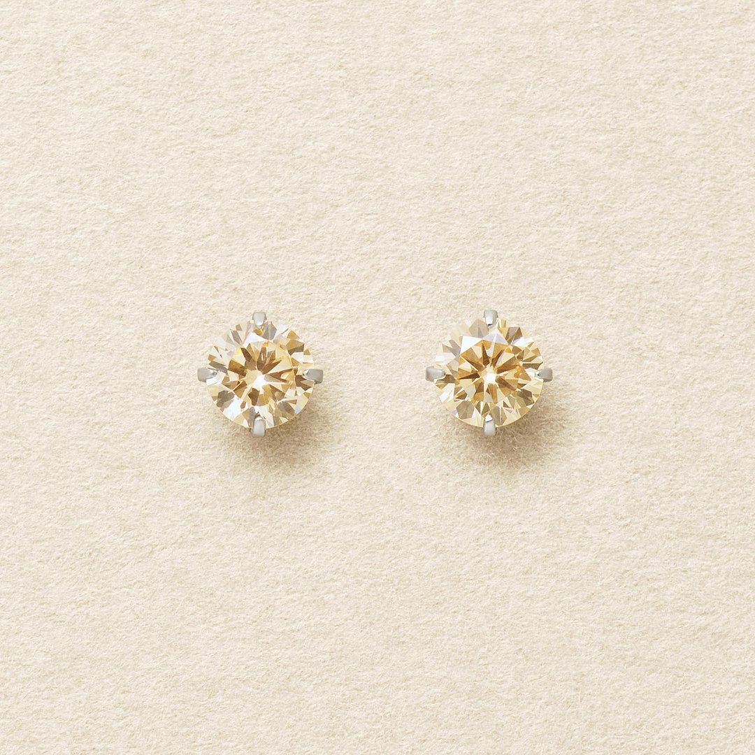 【Second Earrings】 铂金香槟立方氧化锆耳环 - 耳环/耳夹 - 贵金属 