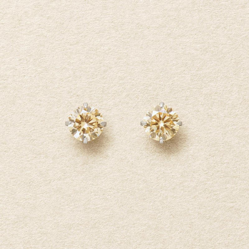 【Second Earrings】 铂金香槟立方氧化锆耳环 - 耳环/耳夹 - 贵金属 