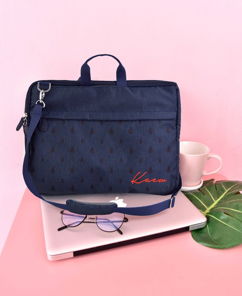 Dark blue laptop bag 13inch,14inch,15inch,15.6 customize with name, - 电脑包 - 聚酯纤维 蓝色