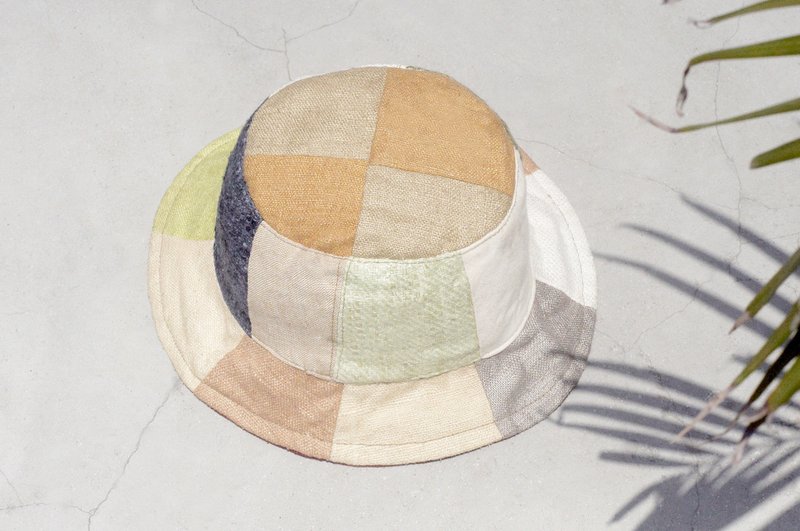 情人节礼物 限量一件 大地森林风拼接手织棉麻帽 / 渔夫帽 / 遮阳帽 / 拼布帽 / 手工帽 - 抹茶冰淇淋 拼接手工帽 - 帽子 - 棉．麻 多色