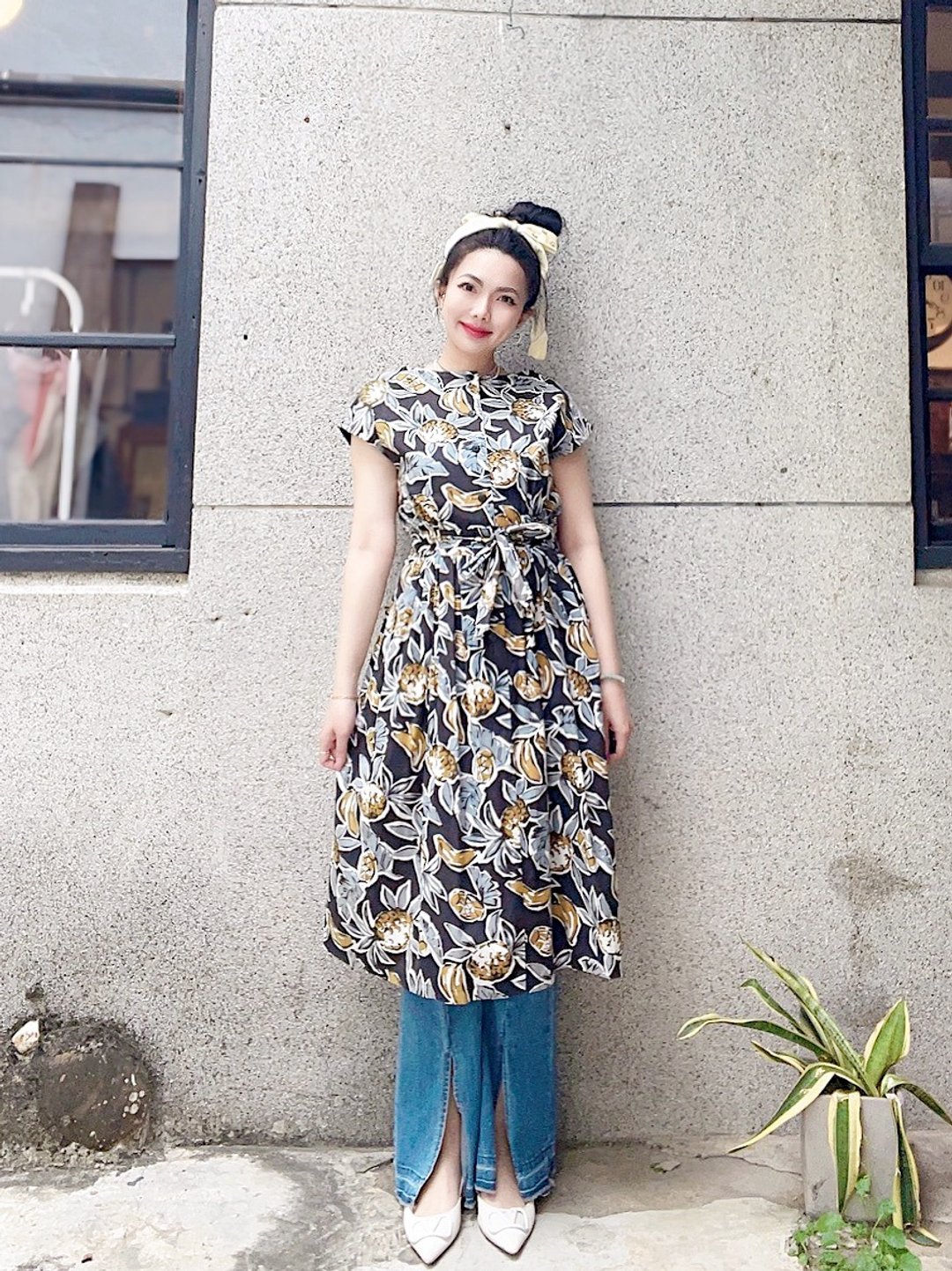 月夜纯黑棉挺料夏季度假果实乐园 长裙洋装连身裙古着ドレスDress - 洋装/连衣裙 - 棉 多色