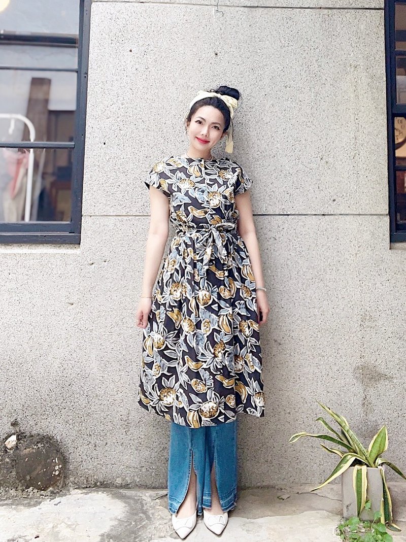 月夜纯黑棉挺料夏季度假果实乐园 长裙洋装连身裙古着ドレスDress - 洋装/连衣裙 - 棉．麻 多色