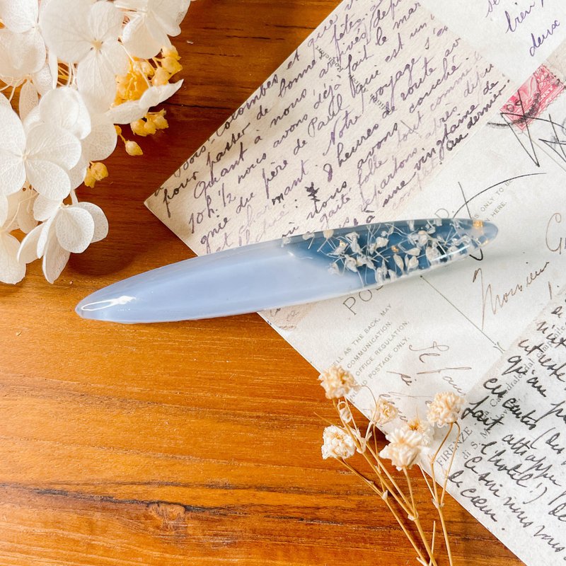 莫兰迪色系 灰蓝&深蓝碎花撞色 椭圆款  鸭嘴夹/发夹 - 发饰 - 植物．花 蓝色