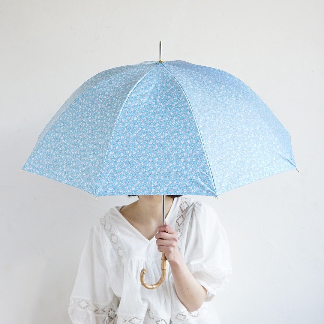 竹把 UV防护手开式长伞 花 紫外线99.9%防护 晴雨两用 日伞 - 雨伞/雨衣 - 防水材质 蓝色