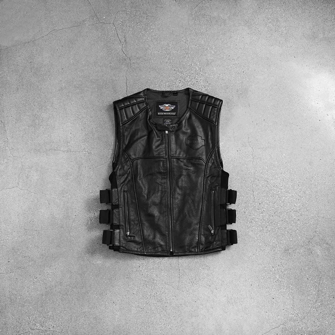 Vintage Harley 皮衣背心 / 古着外套、古着皮衣、复古皮衣 - 男装外套 - 其他材质 黑色