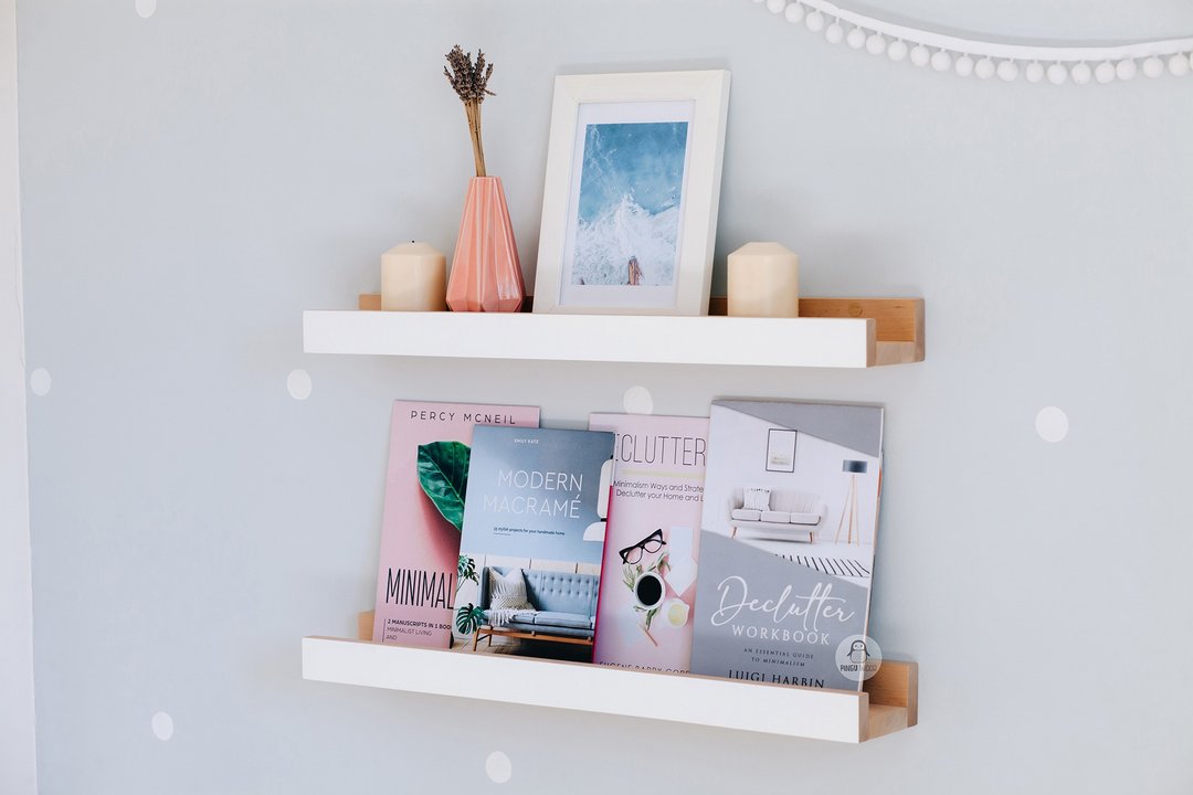 Set of two Book Wall Shelves, Floating Shelf, Book Ledge, Wall Decor - 置物架/篮子 - 木头 