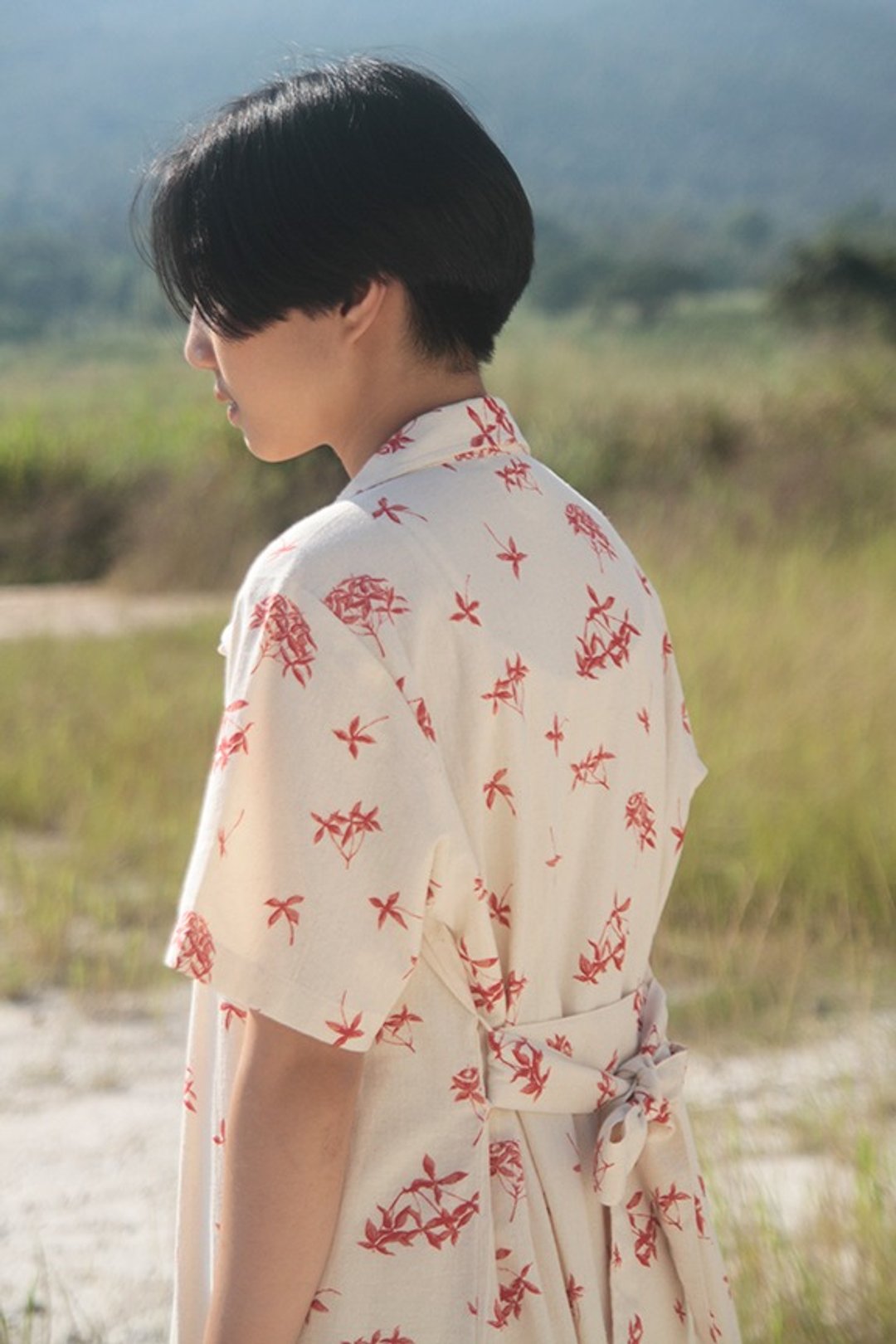 linnil: flower maxi shirt dress / robe dress - 洋装/连衣裙 - 棉 红色