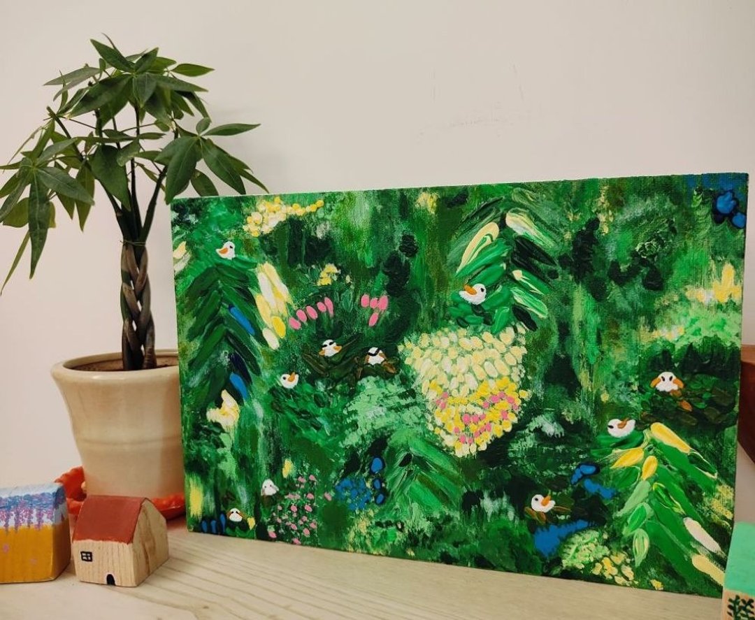 【温柔收藏系列】森林鸟语  森林风景画 - 30×20 压克力原作 - 摆饰 - 棉 