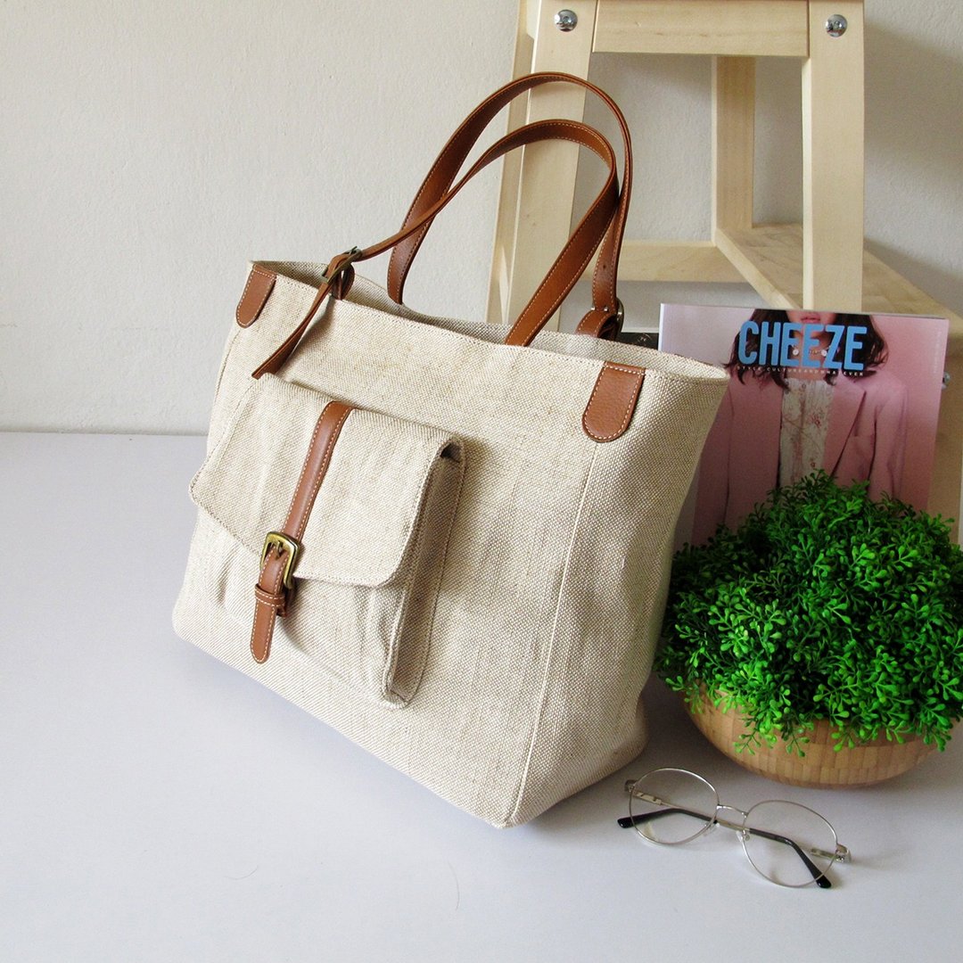 boom tote - natural[off white] - 手拿包 - 棉 白色