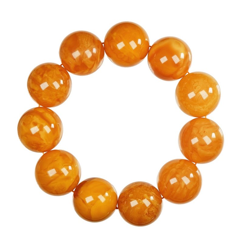 【正佳珠宝】蜜蜡琥珀 搜藏级鸡油黄老花蜜蜡 23mm 花蜜蜡手珠 - 手链/手环 - 半宝石 多色