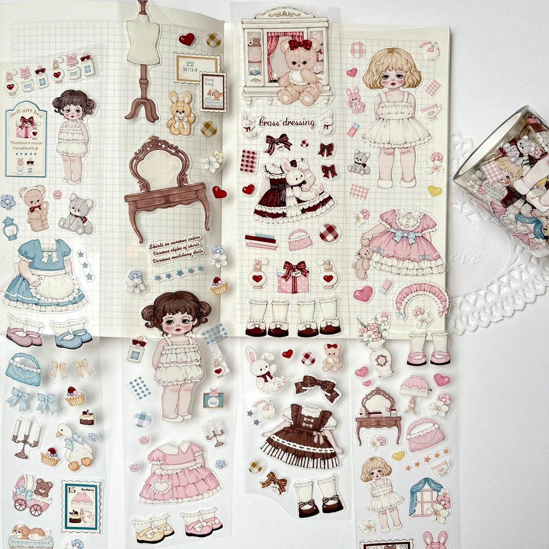 Cherish365【Cherish Paper Doll Vol.1】可换装人偶 镂空 水晶墨水 白墨水 PET 胶带 CHO138C - 纸胶带 - 防水材质 粉红色
