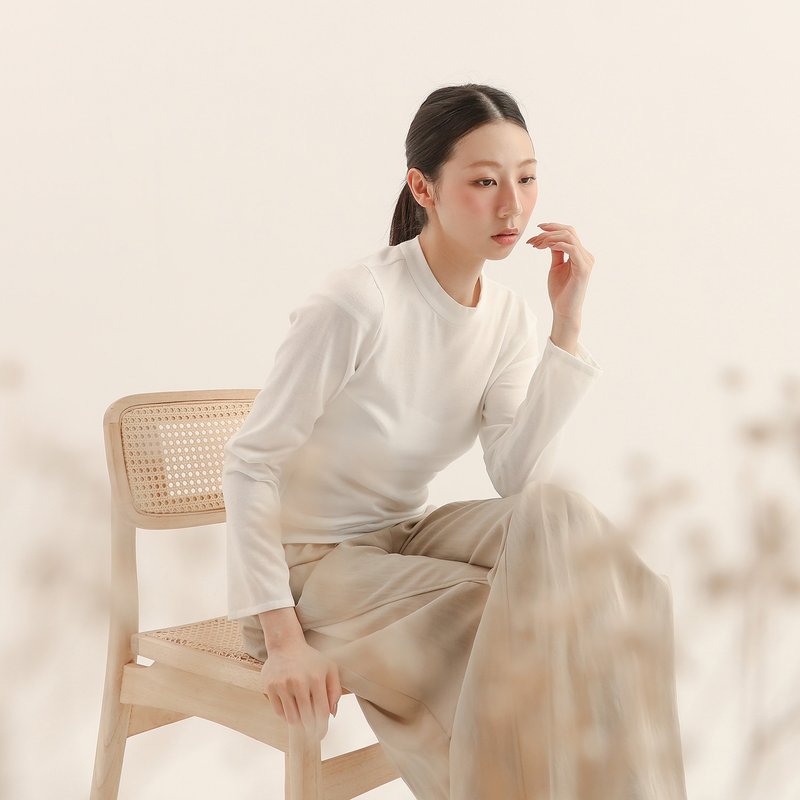 Serenor_从容毛料针织上衣_25AF003_白 - 女装衬衫 - 其他材质 白色