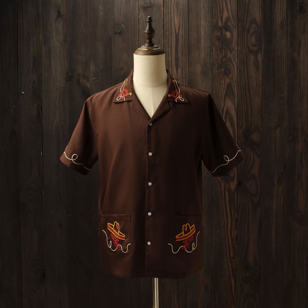 Horseshoe Chain-Stitch Shirt - 棕色 Brown - 男装衬衫 - 棉 