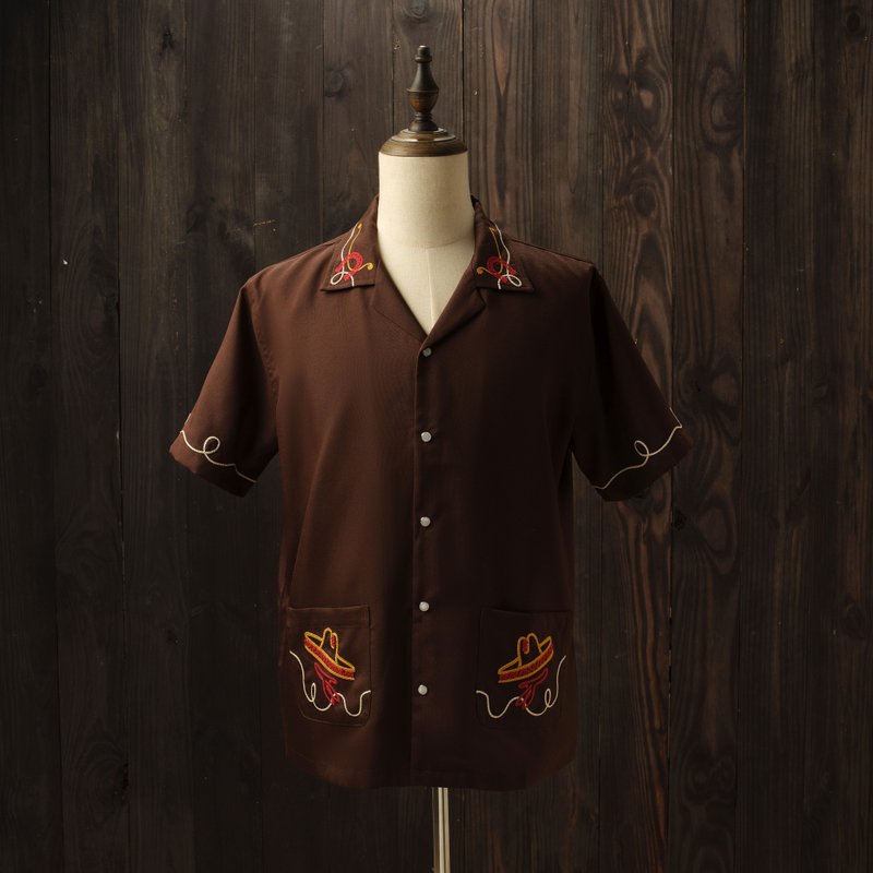 Horseshoe Chain-Stitch Shirt - 棕色 Brown - 男装衬衫 - 棉．麻 