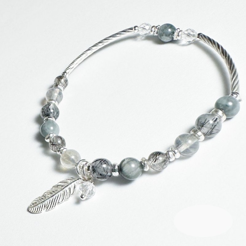 暗夜精灵-黑发晶.鹰眼石.拉长石-纯银设计款手链 - 手链/手环 - 水晶 银色