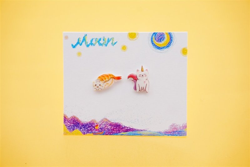 想当寿司/独角兽的猫咪耳钉耳针  【一对925纯银耳针】 - 耳环/耳夹 - 其他材质 多色