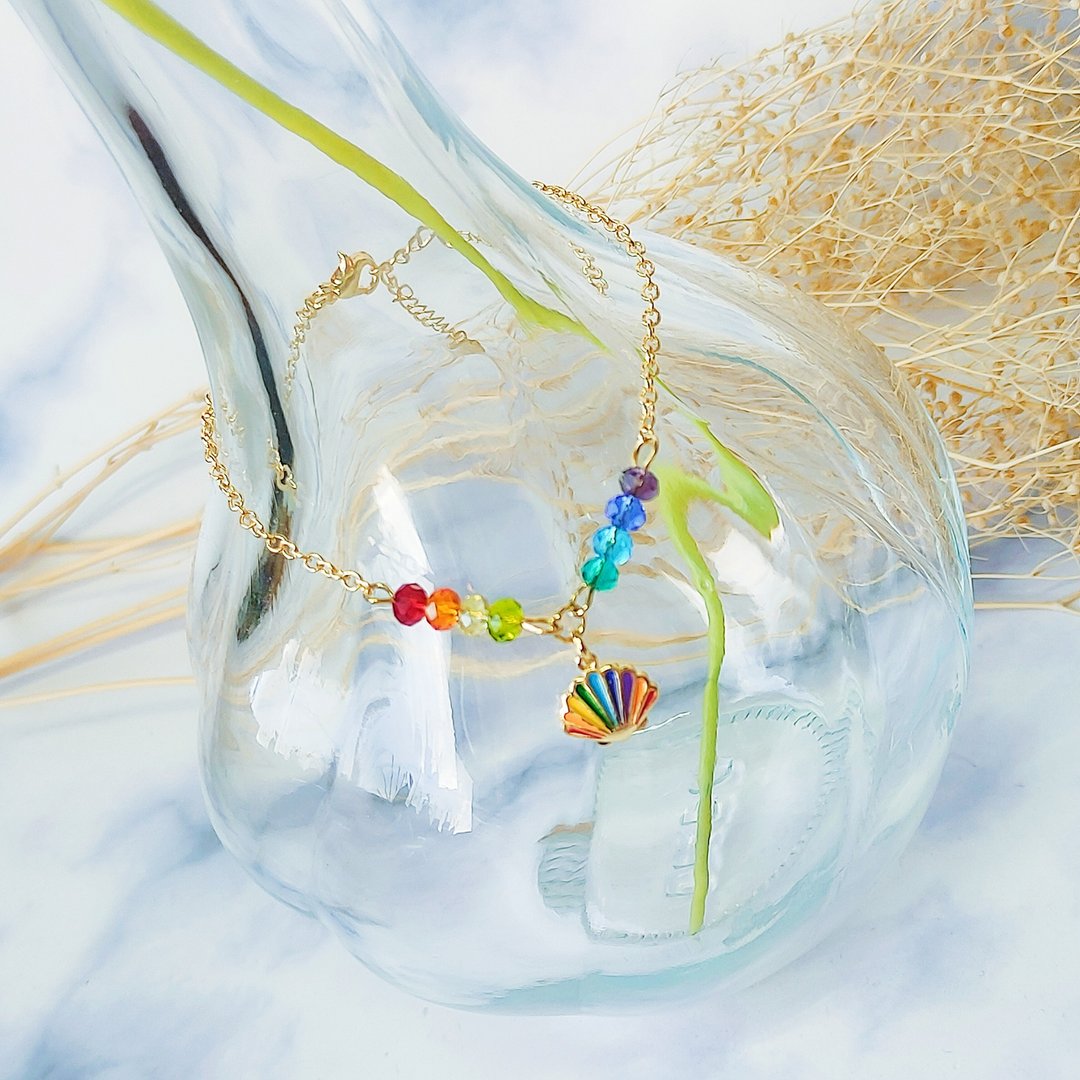 金款时尚彩虹水晶手链/项链 创意项链 生日礼物 - 项链 - 其他金属 金色