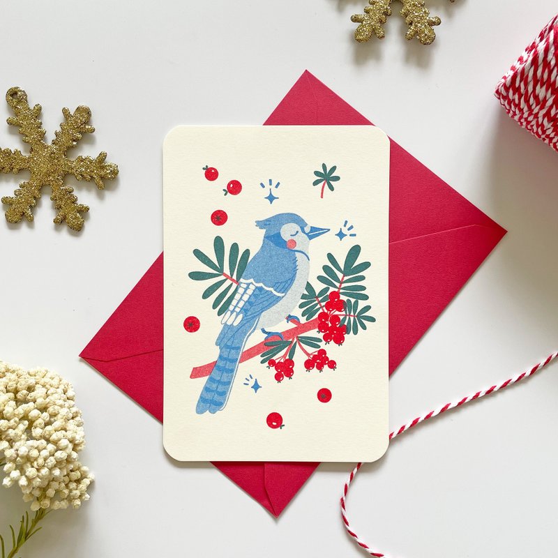 Winter Greeting Card - Blue Jay - 卡片/明信片 - 纸 蓝色