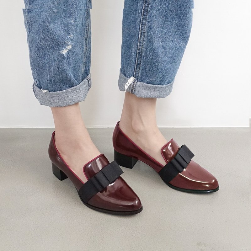 缎带小领结!歌舞剧礼服中跟鞋  MIT-暗红 - 女款牛津鞋/乐福鞋 - 真皮 蓝色
