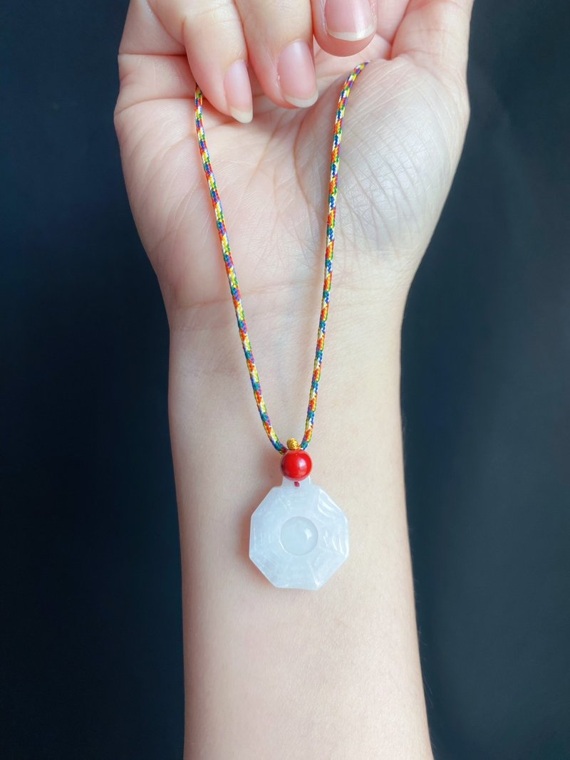 天然缅甸玉翡翠 八卦 平安开运 祈福 五色线 礼物 jadeite 项链 - 项链 - 玉石 绿色