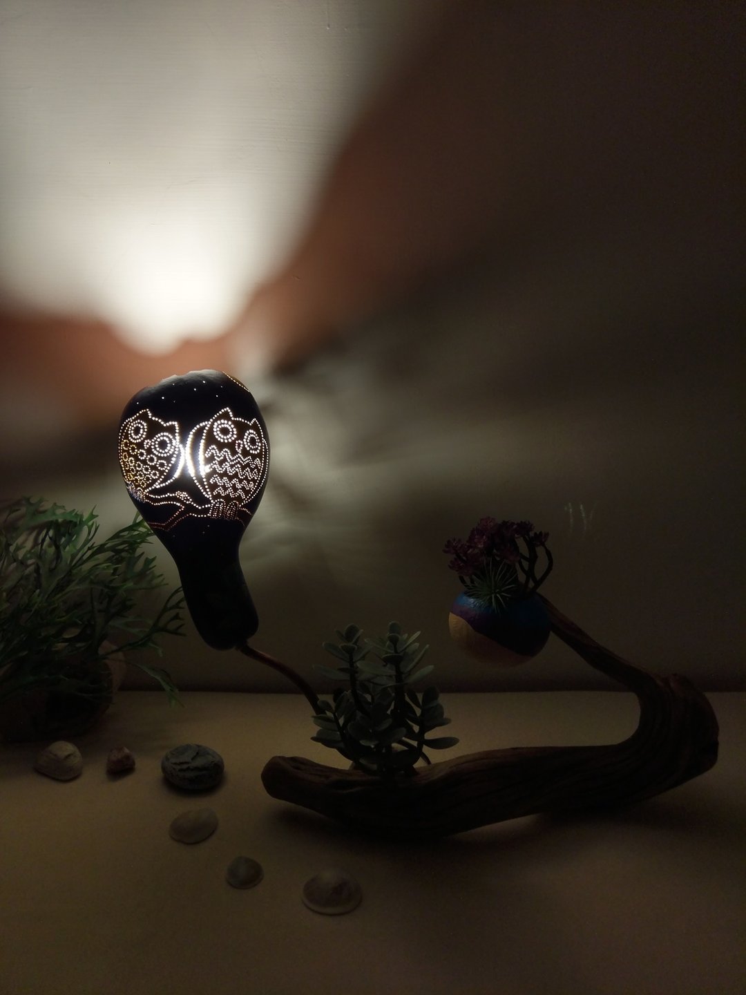 深夜的猫头鹰妈妈与宝贝   月亮好圆好亮! 今晚会是丰收的一晚! - 灯具/灯饰 - 木头 蓝色