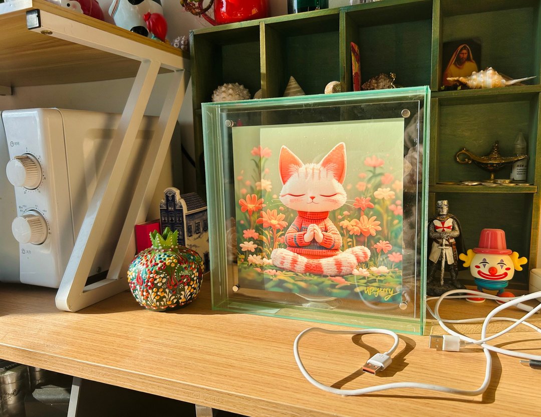 最初的宁静- 冥想小猫-原创小版画 - 画框/相框 - 塑料 绿色