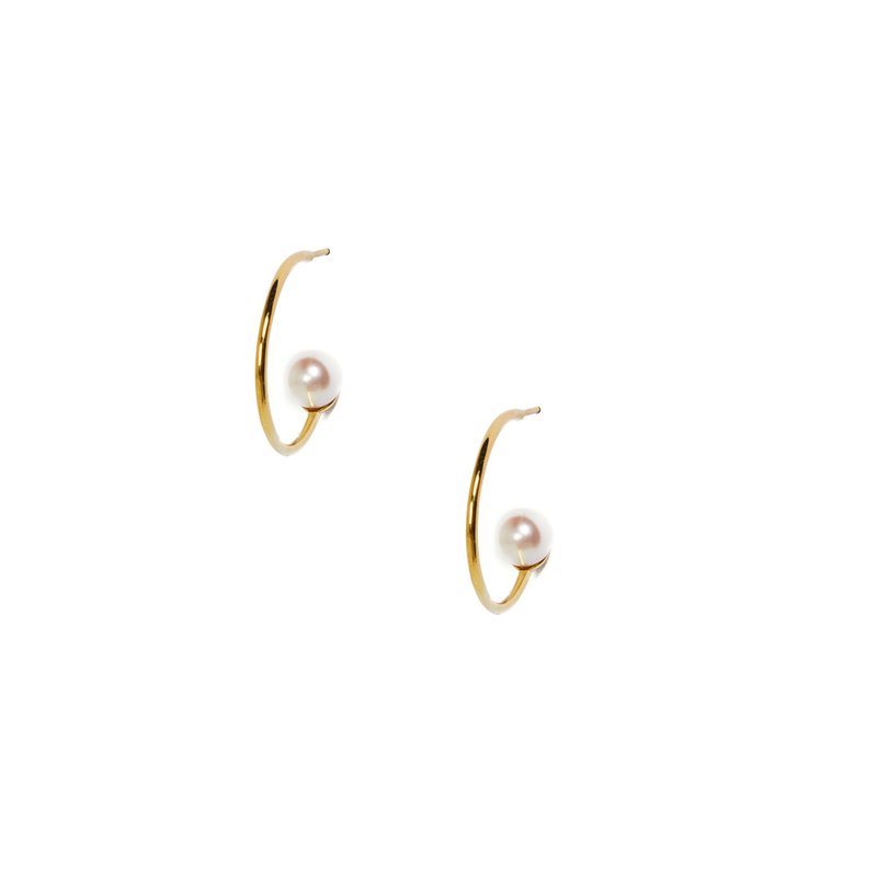 Akoya珍珠圆形开口耳环(L) 925纯银厚镀18K金 - 耳环/耳夹 - 珍珠 金色