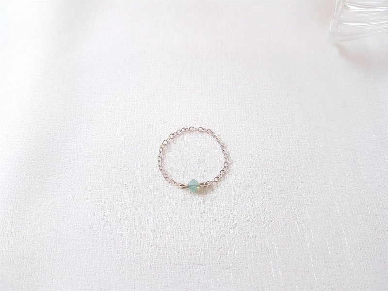 小水晶 细链 链戒 (蛋白绿) - 戒指 - 水晶 绿色