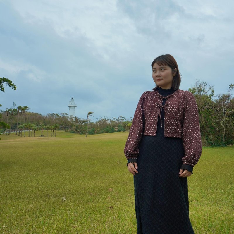 双结绑带蓬袖外套-红绒 - 女装休闲/机能外套 - 棉．麻 红色