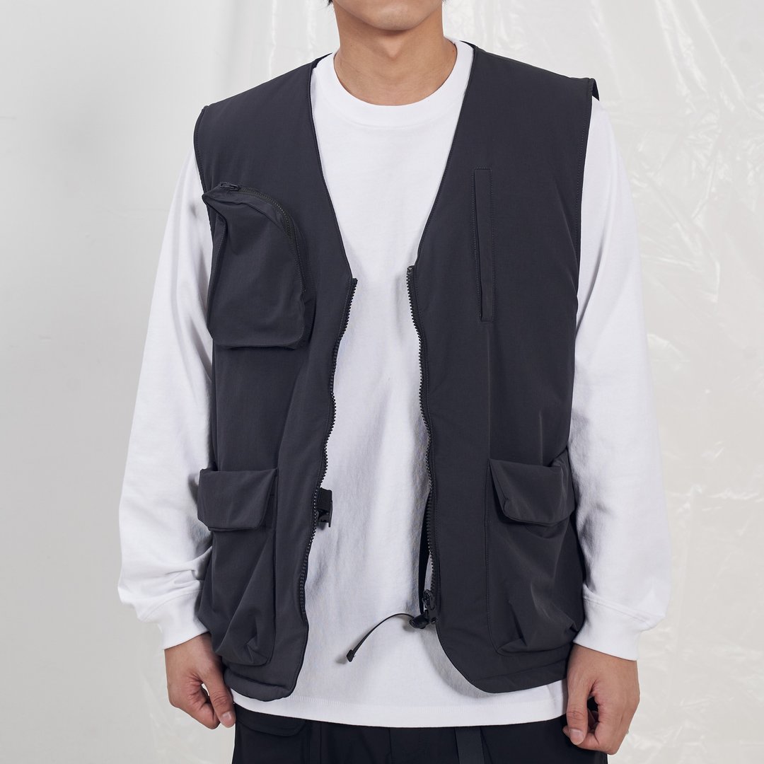 双面夹棉马甲背心 Multipocket Shirt Jacket/工装款式/防泼水材/ - 男装外套 - 棉 灰色