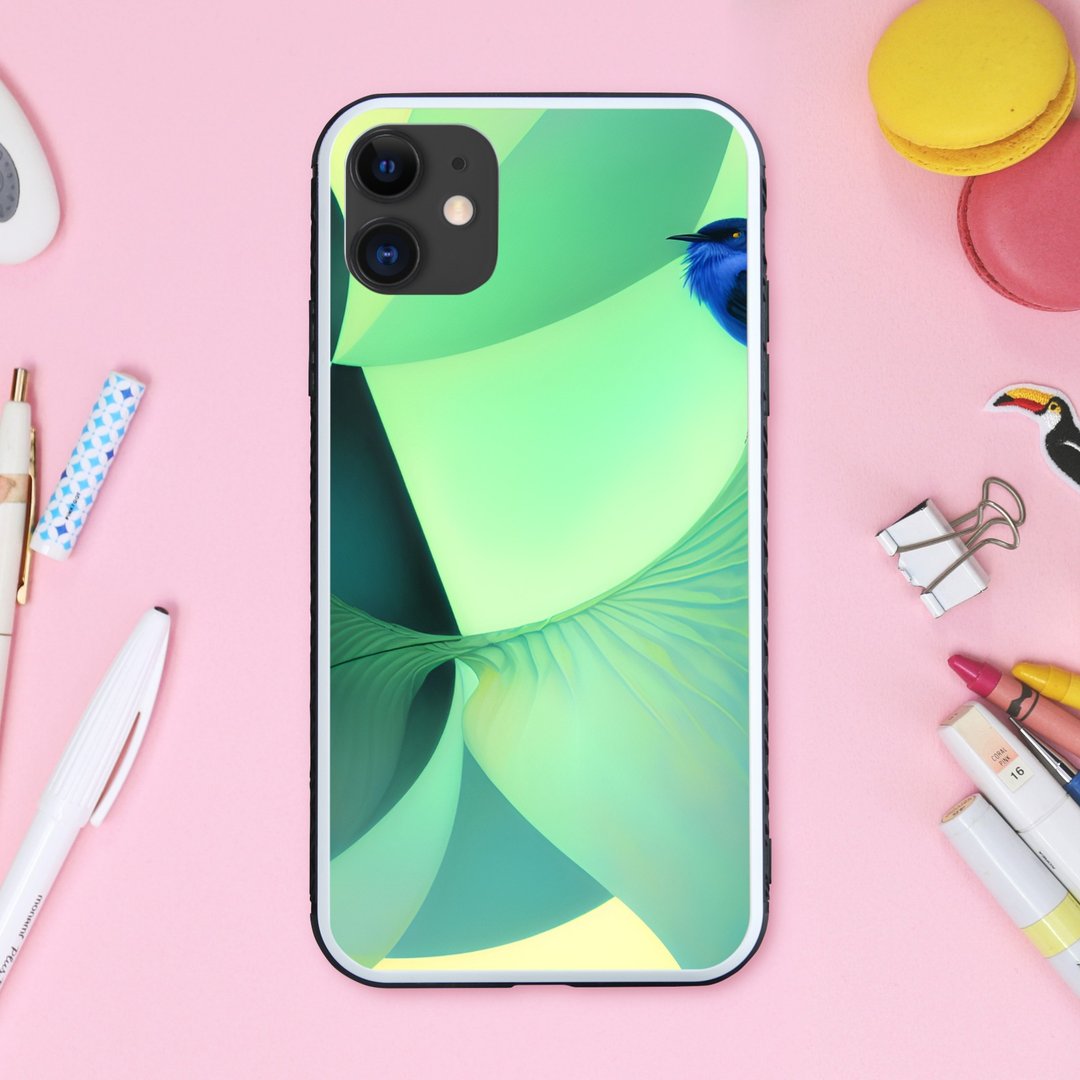 品味自然绿色植物图案与鸟 手机壳【强化玻璃处理】适用于 iPhone16 - 手机壳/手机套 - 塑料 多色