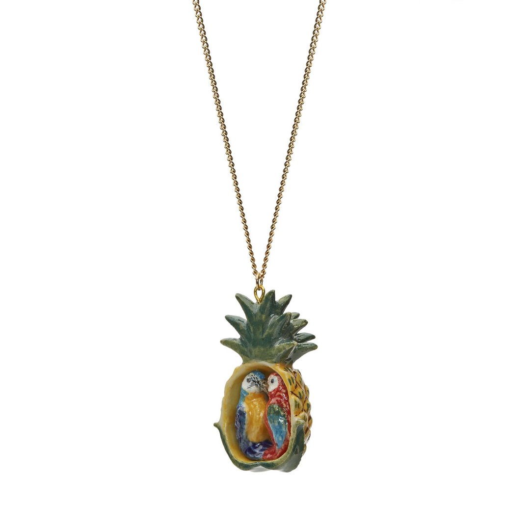AndMary 手绘瓷项链-鹦鹉凤梨 礼盒包装Parrots in Pineapple - 项链 - 瓷 绿色