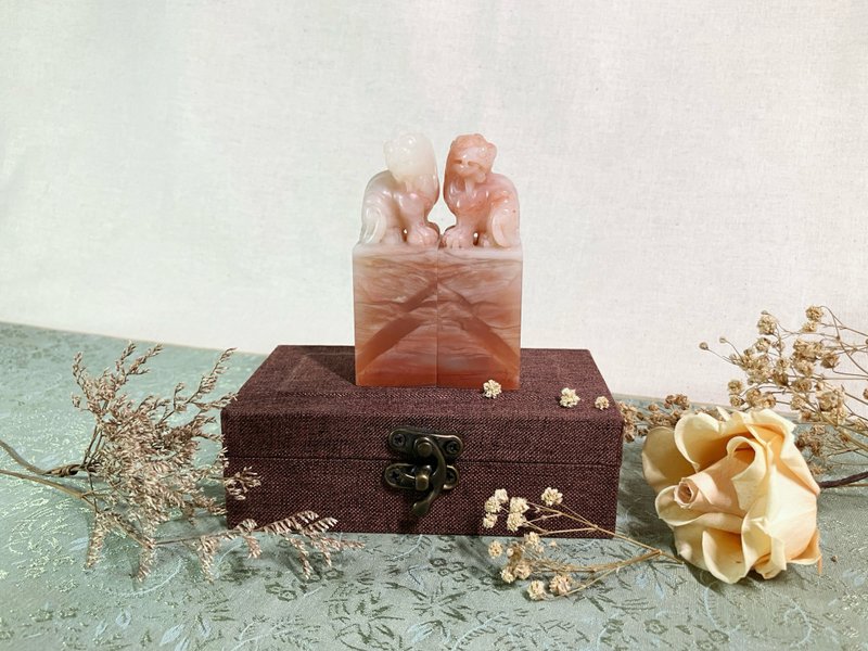 手工刻印定制对章 • 姓名大方章 • 老挝石印章 贰 - 印章/印台 - 石头 粉红色