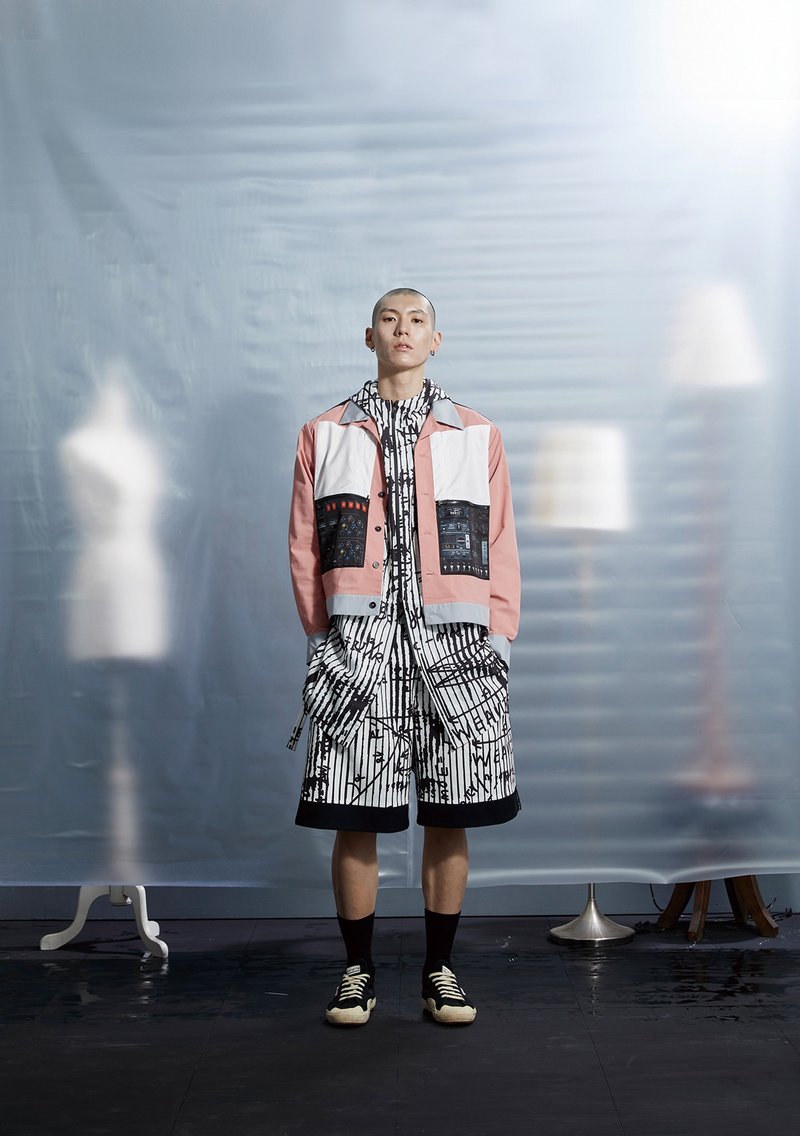 双腰带打折短裤 - 平行时空白 - 男士短裤 - 棉．麻 白色