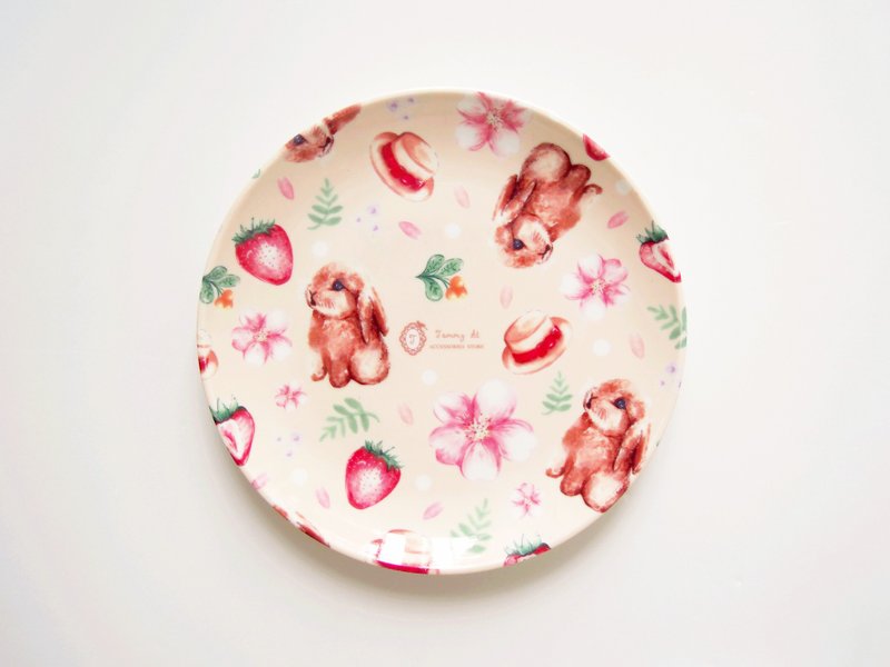 田园草莓樱花兔粉橙色陶瓷餐碟 / 浅碟 - 浅碟/小碟子 - 瓷 橘色
