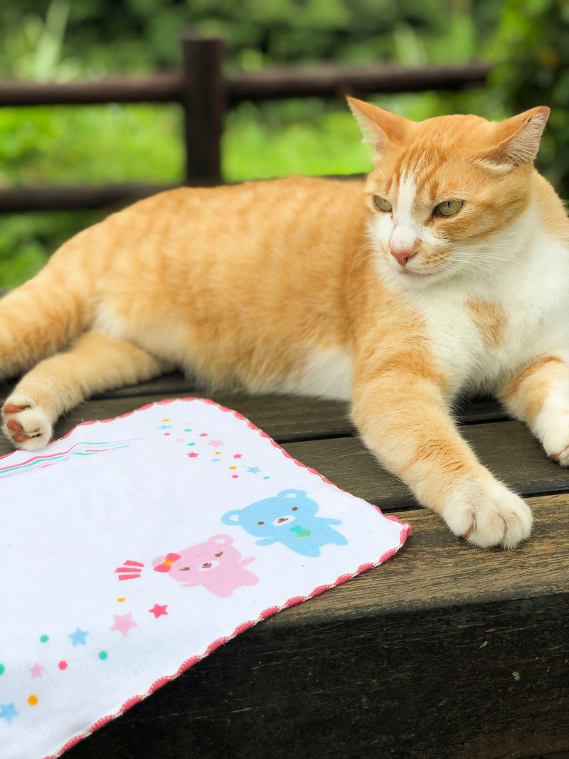 纯棉100% MIT设计制造::童趣小方巾/手帕(熊熊许愿星) - 手帕/方巾 - 棉．麻 粉红色