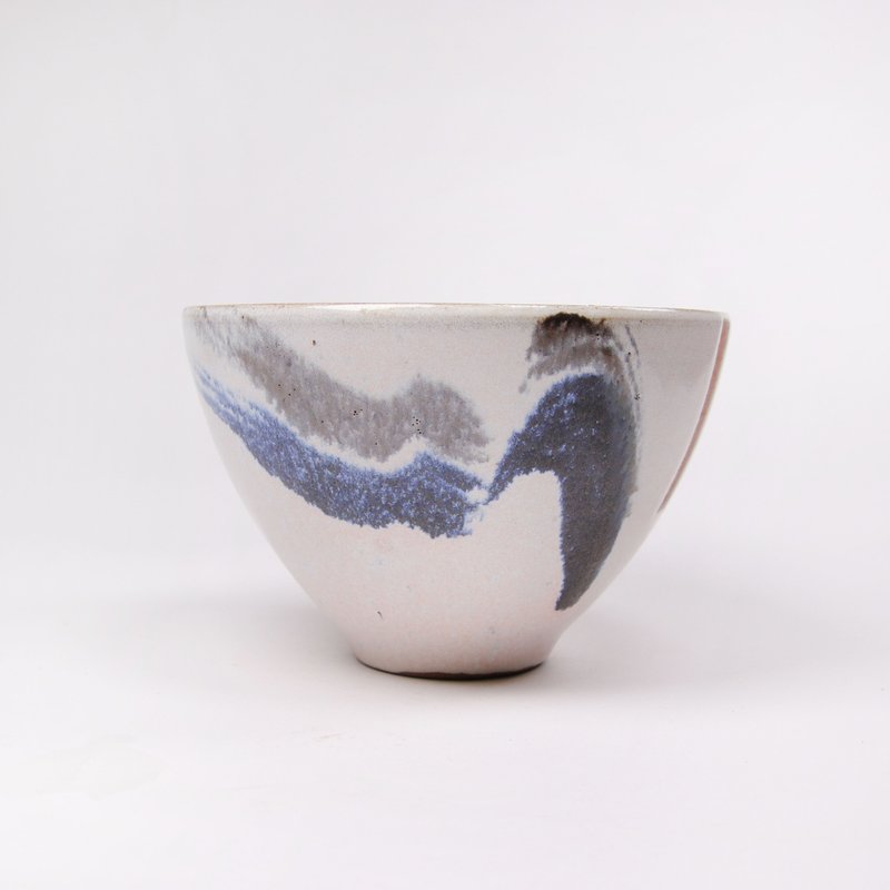 明芽窑 l 萩釉钴蓝绘碗 食器 陶碗 H4 - 碗 - 陶 白色
