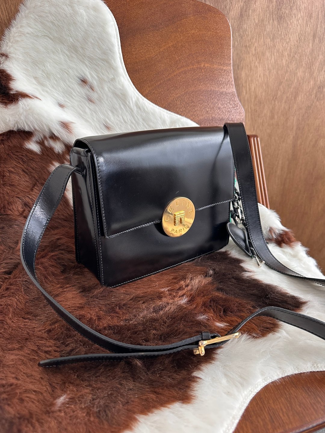 中古包 Celine 赛琳 金币凯旋门 Box 皮革 斜背包 - 手提包/手提袋 - 真皮 黑色