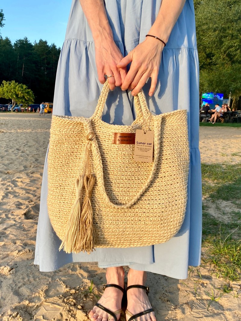 Crochet Jute Bag, Crochet Tote Bag, Crochet Shoulder Jute Bag, Reusable Bag - 手提包/手提袋 - 环保材料 