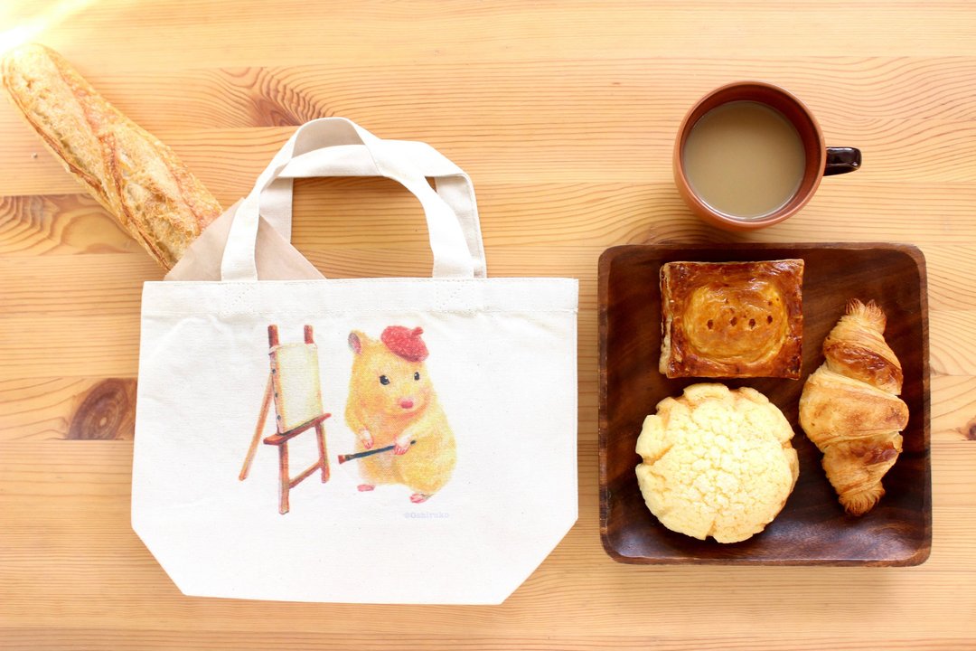 Kinkuma Hamster Artist Mochi Canvas Tote Bag S - 手提包/手提袋 - 棉 白色
