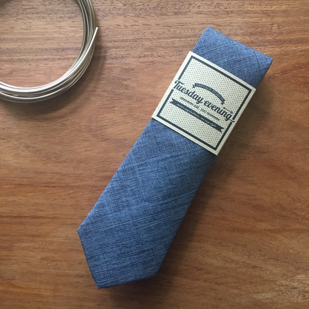 Necktie Medium Blue Jean - 领带/领带夹 - 棉 蓝色