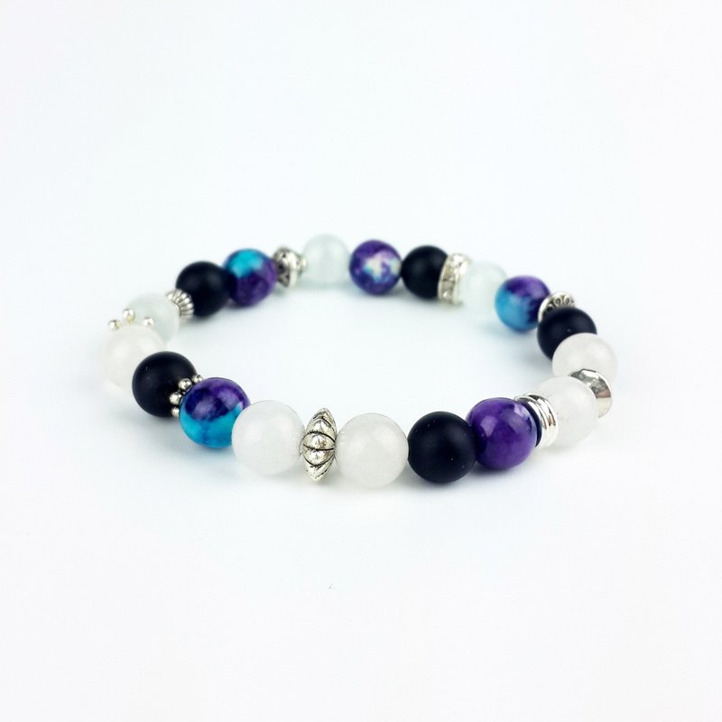 | 简约系列 | 紫色梦幻 白玉髓 磨砂黑玛瑙 白猫眼石 紫色雨彩石 (藏银 x 手环 x 手链 x 手工制作 x 定制化。) - 手链/手环 - 宝石 多色