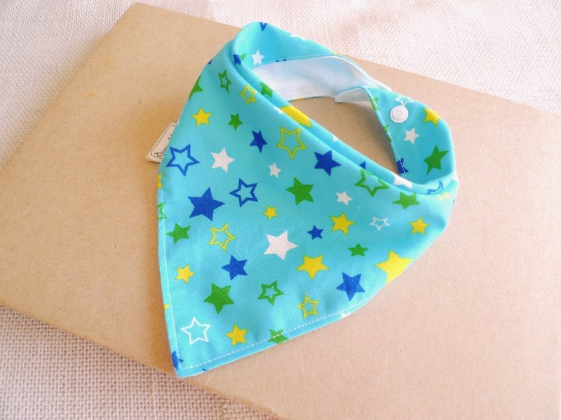 闪亮小星星-三角口水巾 - 围嘴/口水巾 - 棉．麻 蓝色