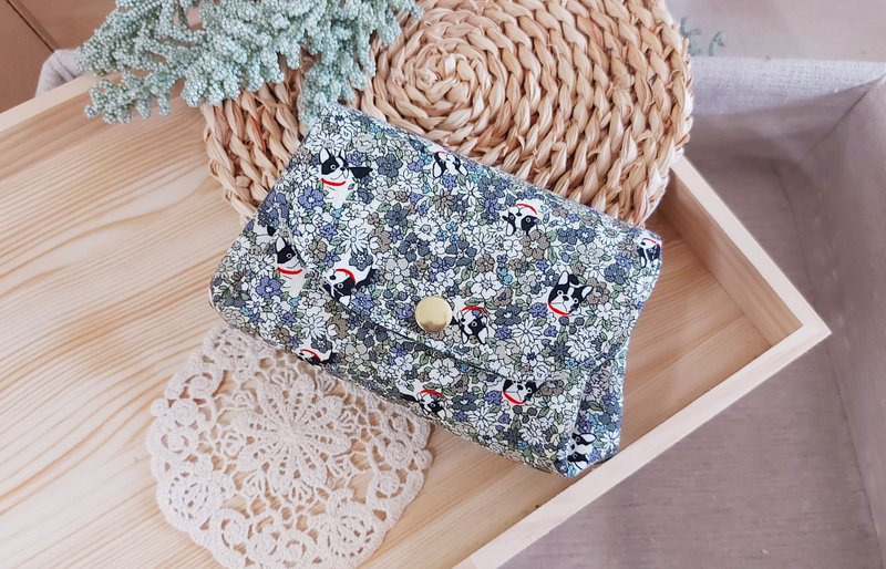 日本布 法斗狗狗 风琴三层包/收纳包/钱包/三层零钱包/多层零钱包 - 皮夹/钱包 - 棉．麻 