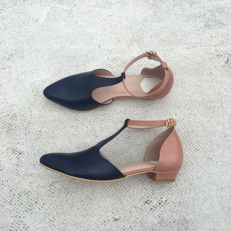 / 经典女孩系列 第3号 / ANNE/ 夏日双色特辑/海军蓝与珊瑚橘粉 - 高跟鞋 - 真皮 红色