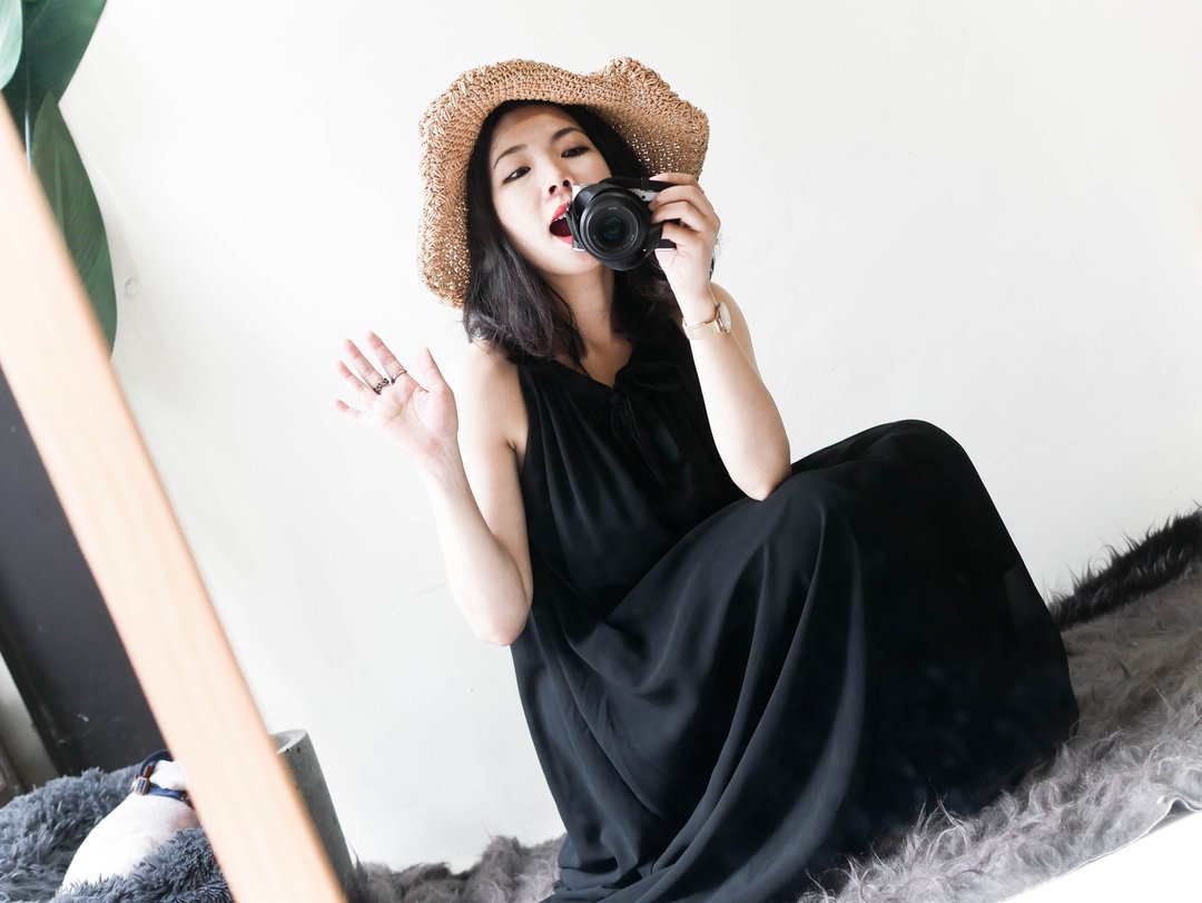 纯墨黑绑带削肩青涩恋日春季 古董纺纱质连身洋装连衣裙 dress - 洋装/连衣裙 - 聚酯纤维 黑色