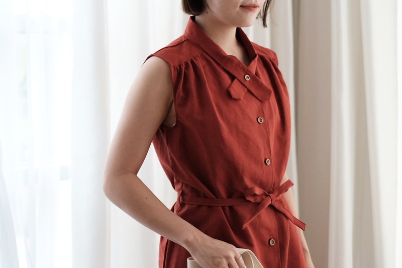 ( 从香港寄出 ) 麻 连衣裙 : 橙红色 Tangerine Tango - 洋装/连衣裙 - 棉．麻 红色