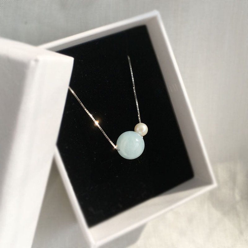 K14gf 或 银制 海蓝宝石与珍珠项链 - 项链 - 珍珠 蓝色